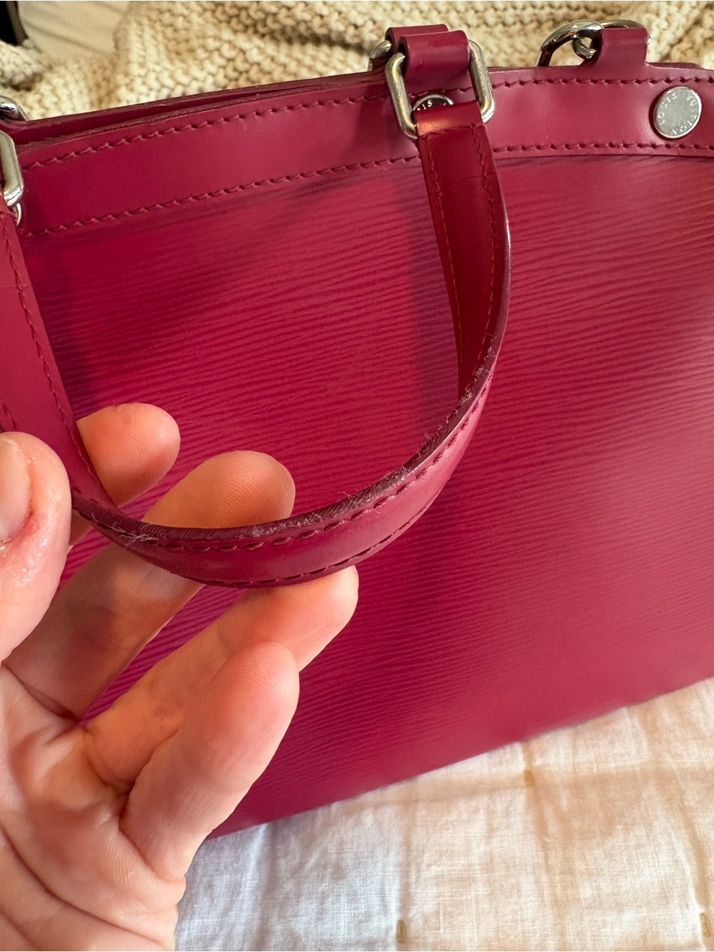 Louis Vuitton Brea MM Burgundy/Pink Epi Leather Satchel with Scarf Accent, VGUC! - Picture 8 of 16